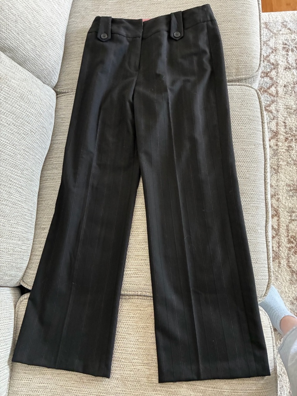 Larry Levine Black Wide-Leg Pinstripe Pants